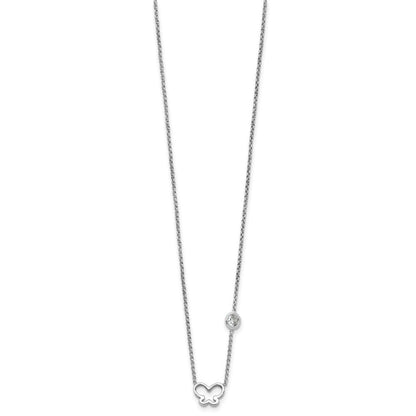 Sterlingsilber Rhodiniert Zirkonia & Schmetterling mit 2 Zoll Verlängerung. Kinder Halskette