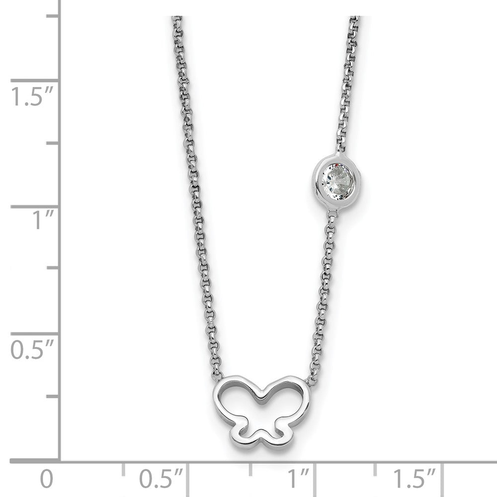Sterlingsilber Rhodiniert Zirkonia & Schmetterling mit 2 Zoll Verlängerung. Kinder Halskette