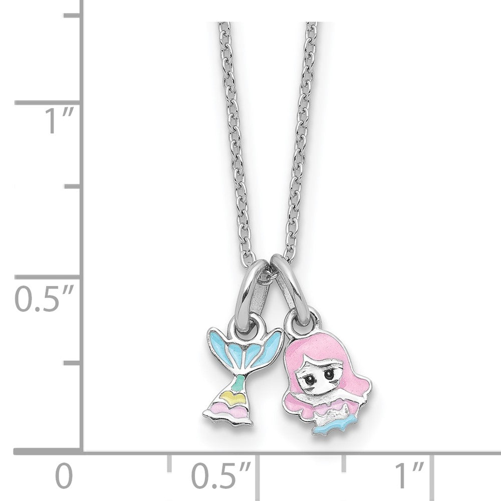 Sterlingsilber Rhodiniert Mehrfarbig Emaille Meerjungfrau Kinder Halskette