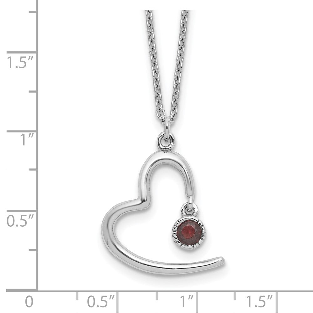 Sterlingsilber Rhodiniert Offen Herz.06 Granat 16 Zoll mit 2 Zoll Verlängerung Halskette