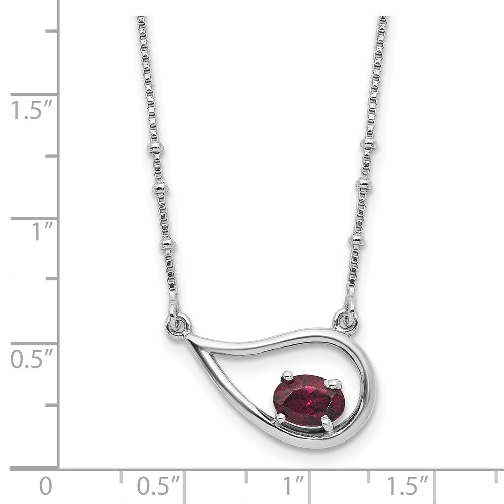 Sterlingsilber Rhodiniert Tropfen Rhod. Granat 16 Zoll mit 2 Zoll Verlängerung Halskette