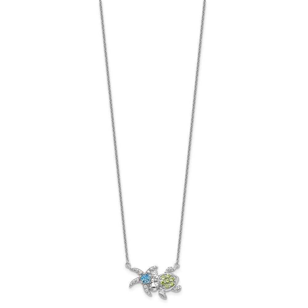 Sterlingsilber Rhodiniert-pl Peridot und Lt Schweizer Blautopas Schildkröte Seestern Neckl