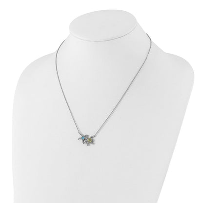 Sterlingsilber Rhodiniert-pl Peridot und Lt Schweizer Blautopas Schildkröte Seestern Neckl