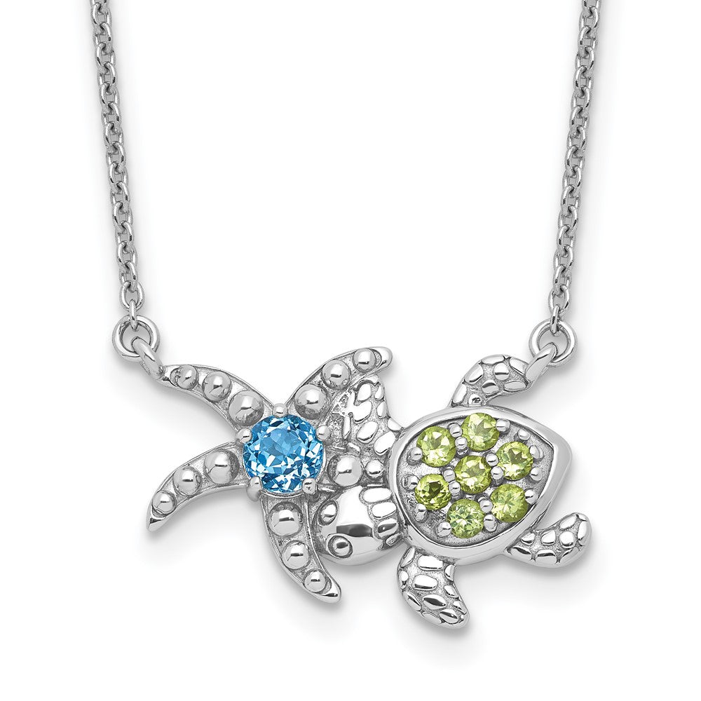 Sterlingsilber Rhodiniert-pl Peridot und Lt Schweizer Blautopas Schildkröte Seestern Neckl