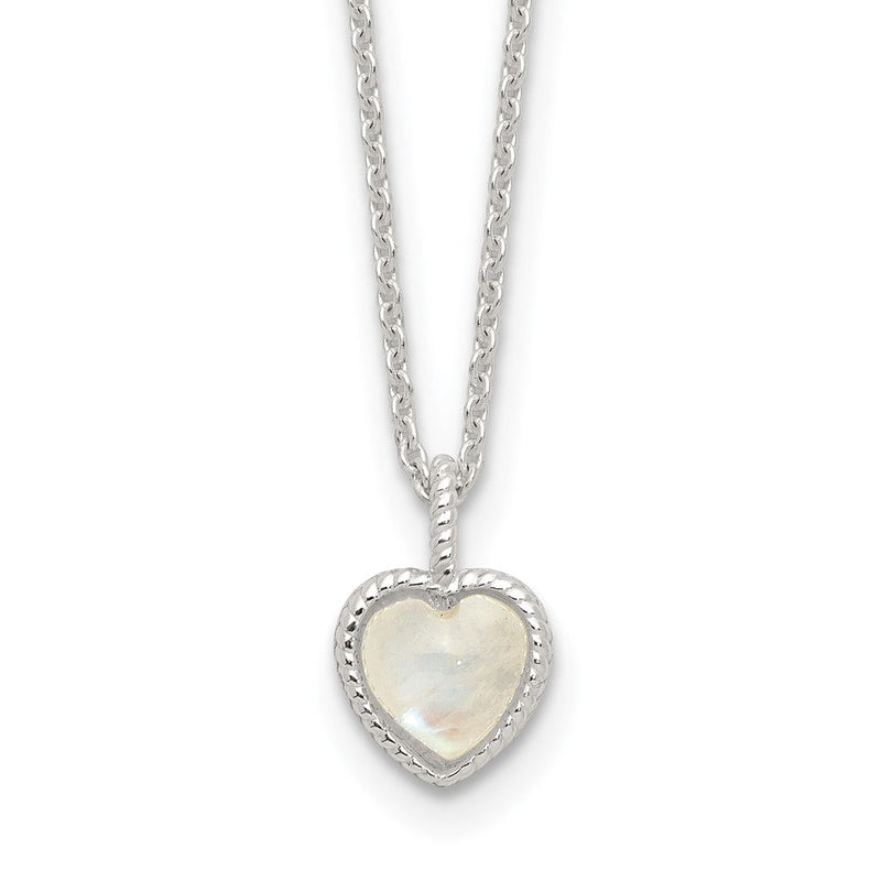 Sterlingsilber E-coated Moonstone Herz 18 Zoll mit 2 Zoll Verlängerung Halskette