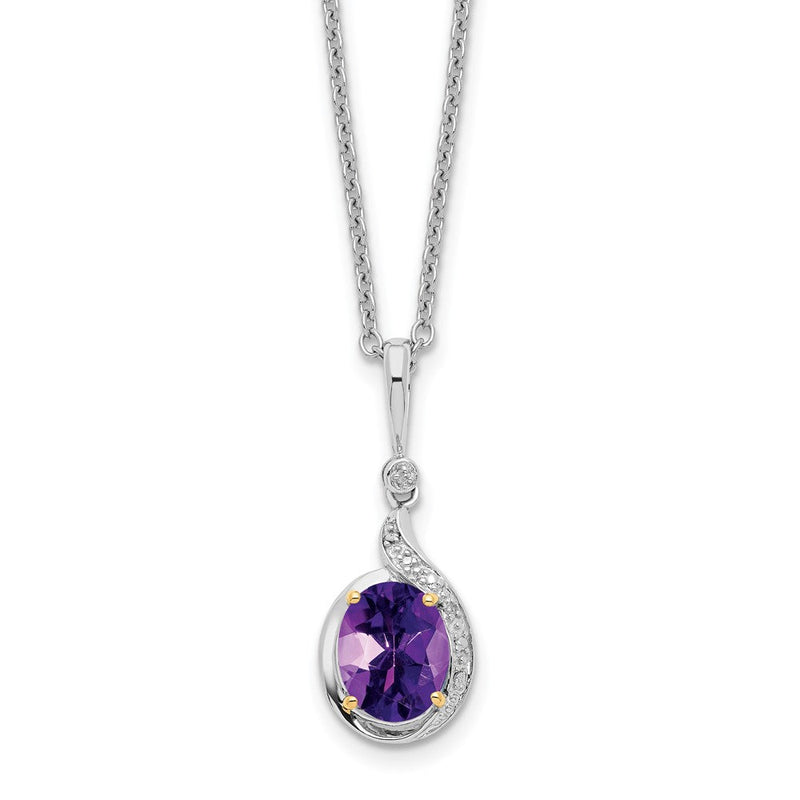 Sterlingsilber /14K Rhodiniert Amethyst/diamond 18 Zoll mit 2 Zoll Verlängerung Halskette