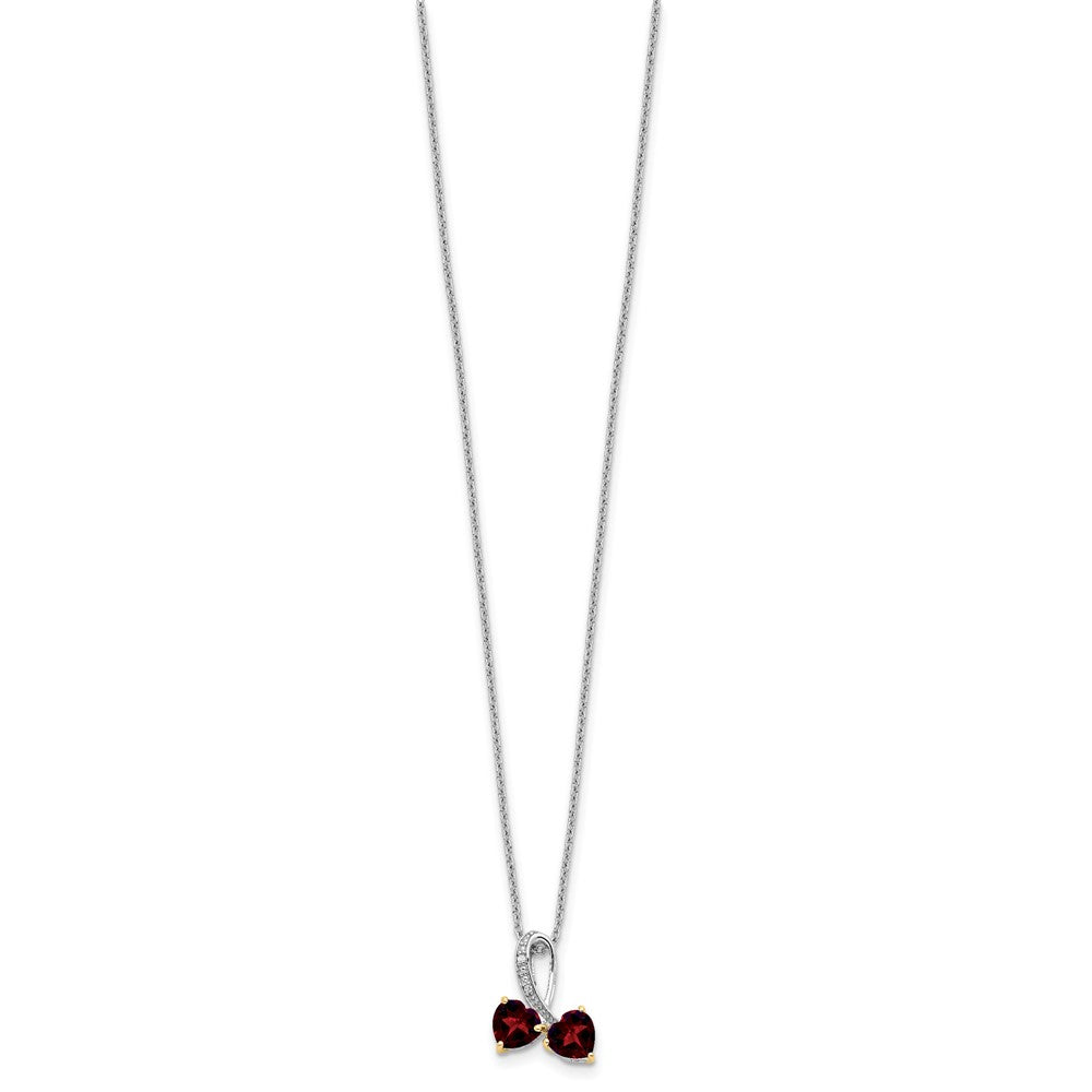 Sterlingsilber /14K Rhodiniert Granat/diamond Herz 18 Zoll mit 2 Zoll Verlängerung Halskette