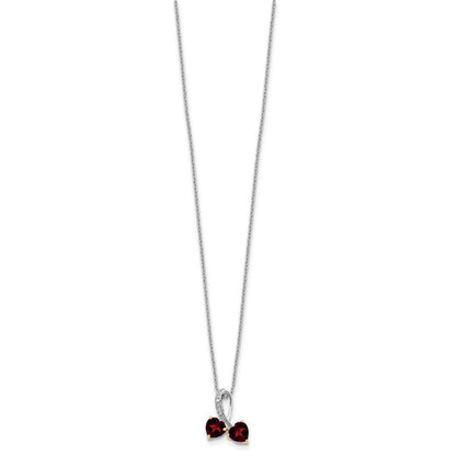 Sterlingsilber /14K Rhodiniert Granat/diamond Herz 18 Zoll mit 2 Zoll Verlängerung Halskette