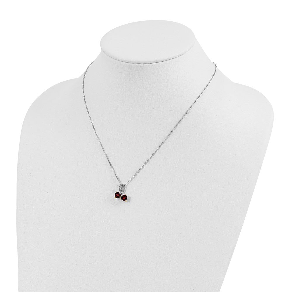 Sterlingsilber /14K Rhodiniert Granat/diamond Herz 18 Zoll mit 2 Zoll Verlängerung Halskette