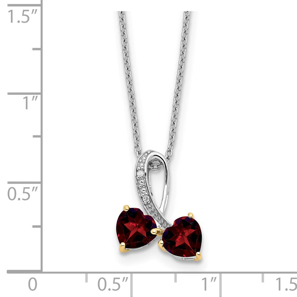 Sterlingsilber /14K Rhodiniert Granat/diamond Herz 18 Zoll mit 2 Zoll Verlängerung Halskette