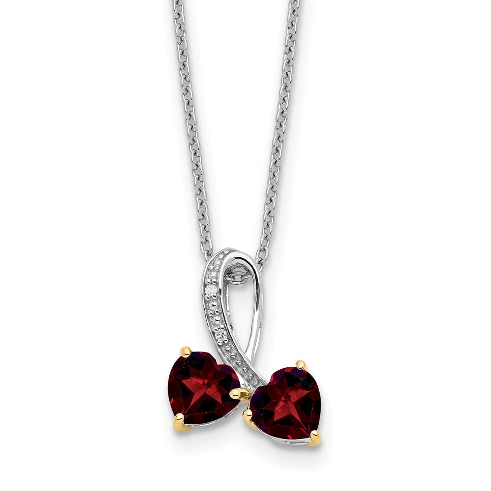 Sterlingsilber /14K Rhodiniert Granat/diamond Herz 18 Zoll mit 2 Zoll Verlängerung Halskette