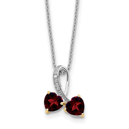 Sterlingsilber /14K Rhodiniert Granat/diamond Herz 18 Zoll mit 2 Zoll Verlängerung Halskette