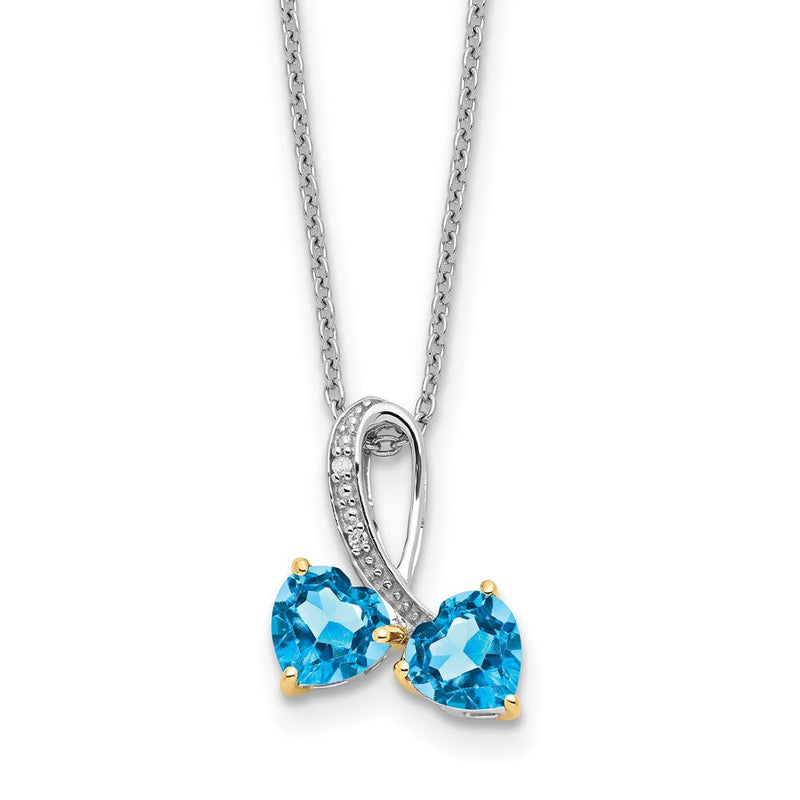 Sterlingsilber /14K Rhodiniert Bl Topas/diamond Herz 18 Zoll mit 2 Zoll Verlängerung Necklac