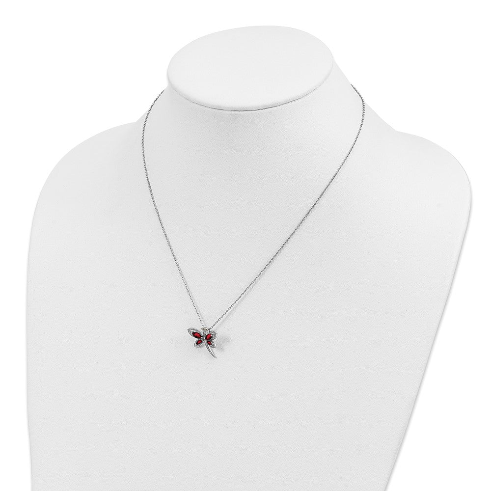 Sterlingsilber /14K Rhodiniert Granat/dia. Libelle 18 Zoll mit 2 Verlängerung Halskette