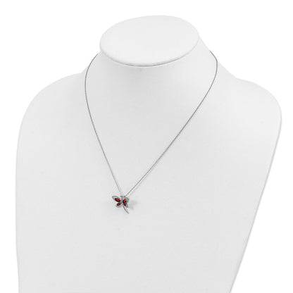 Sterlingsilber /14K Rhodiniert Granat/dia. Libelle 18 Zoll mit 2 Verlängerung Halskette