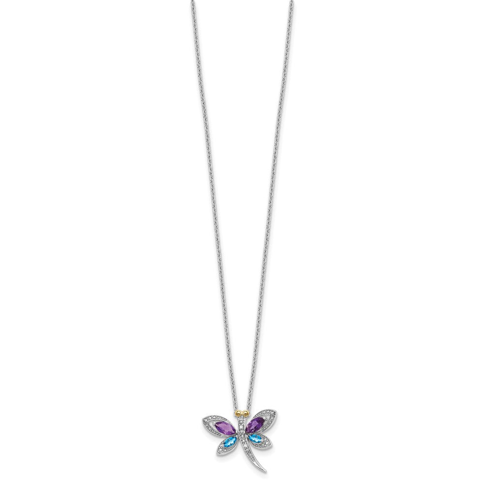 Sterlingsilber /14K Rhodiniert Amy/bl Topas/dia. Libelle 18 Zoll Neckla