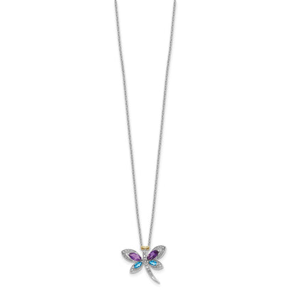 Sterlingsilber /14K Rhodiniert Amy/bl Topas/dia. Libelle 18 Zoll Neckla