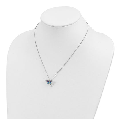 Sterlingsilber /14K Rhodiniert Amy/bl Topas/dia. Libelle 18 Zoll Neckla