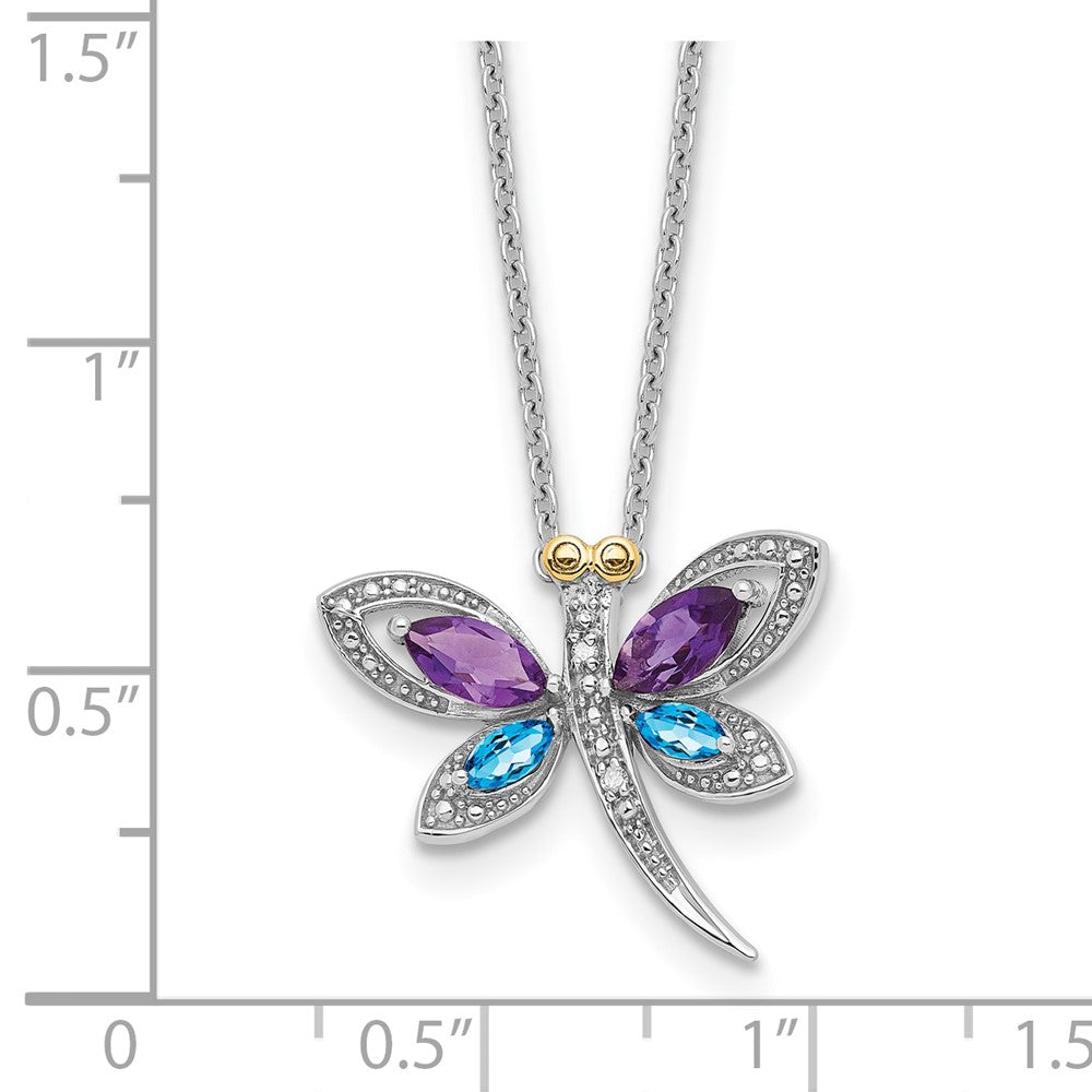 Sterlingsilber /14K Rhodiniert Amy/bl Topas/dia. Libelle 18 Zoll Neckla