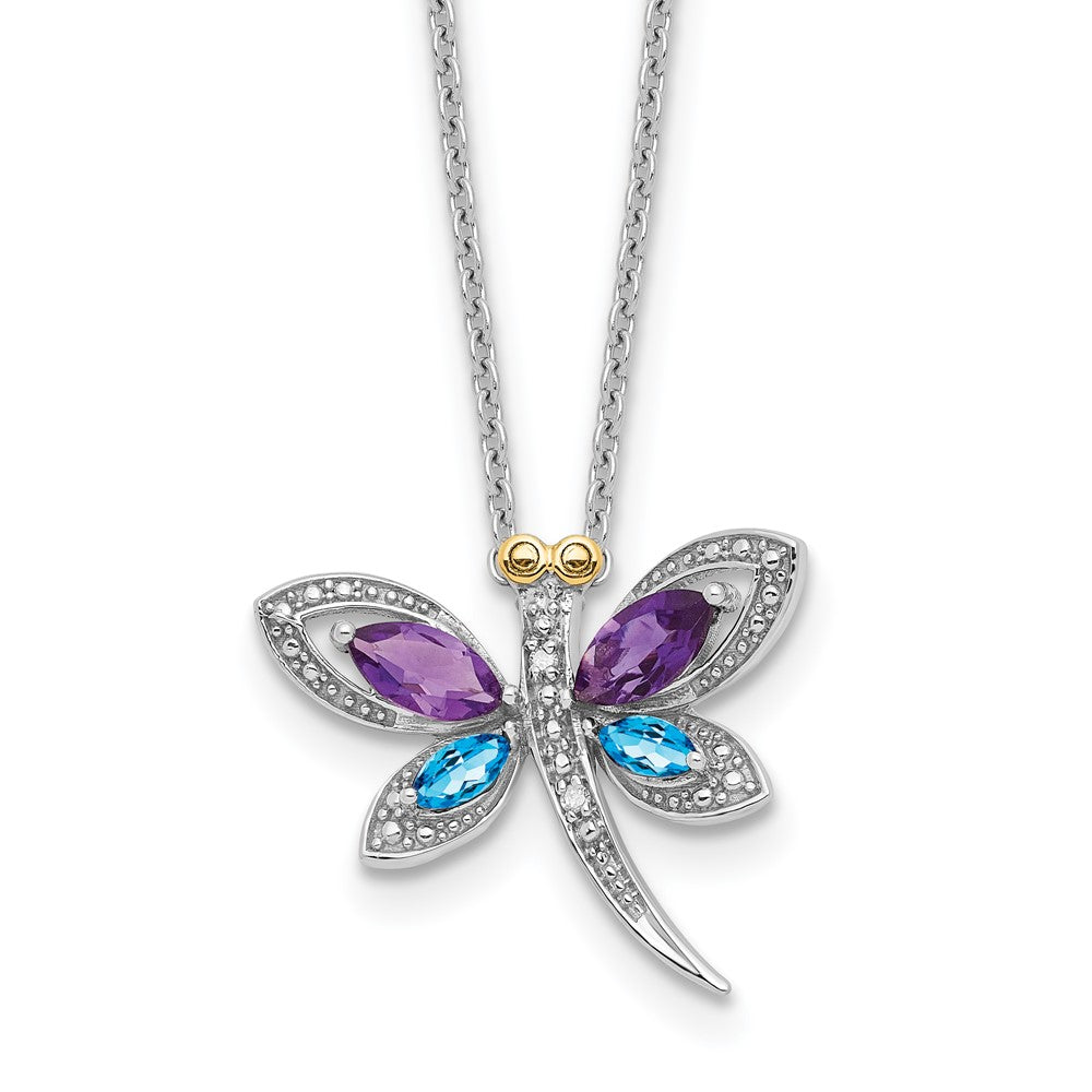 Sterlingsilber /14K Rhodiniert Amy/bl Topas/dia. Libelle 18 Zoll Neckla