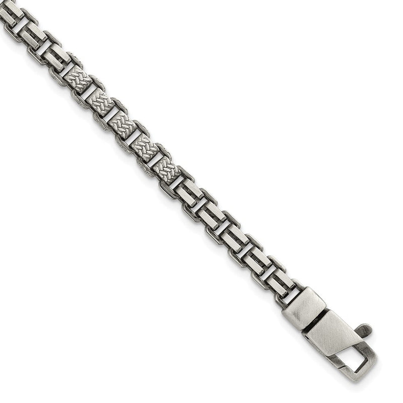Sterlingsilber Schwarz Ruthenium Gebürstet Fantasie Strukturiert Venezianer Kette Herren Bra Armband