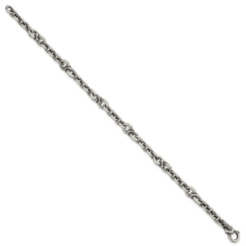 Sterlingsilber Schwarz Ruthenium Gebürstet Fantasie Strukturiert Glieder Herren Gliederarmband