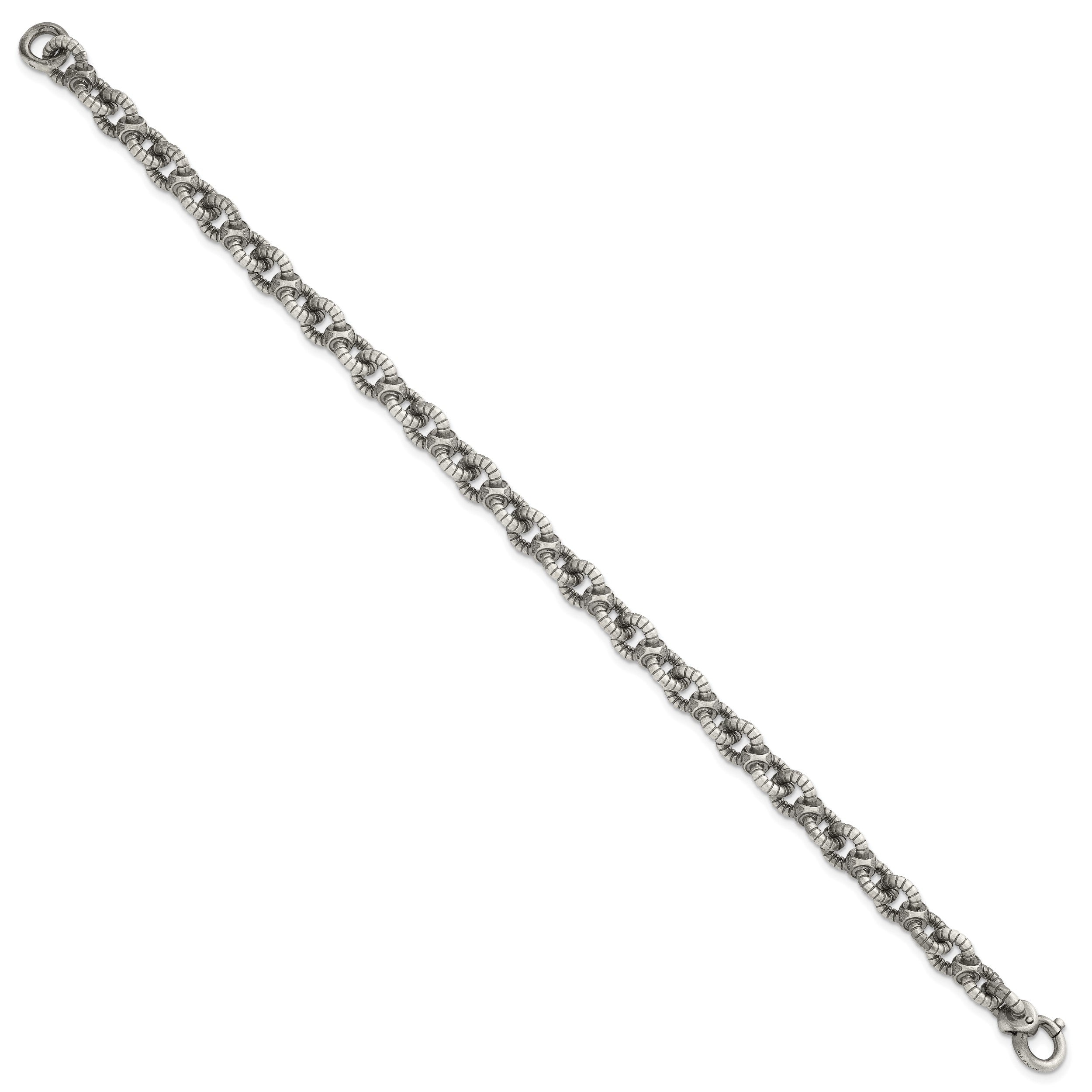 Sterlingsilber Schwarz Rutheniumbeschichtet Gebürstet Fantasie Strukturiert Ankerkette Glieder Herren Gliederarmband