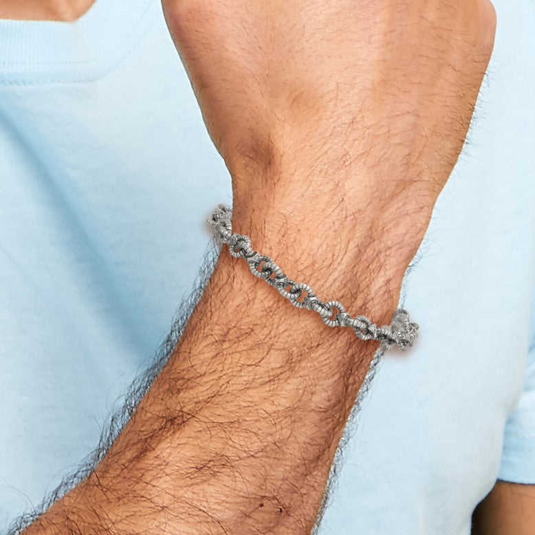 Sterlingsilber Schwarz Rutheniumbeschichtet Gebürstet Fantasie Strukturiert Ankerkette Glieder Herren Gliederarmband