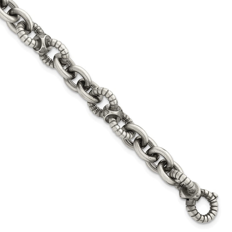 Sterlingsilber Schwarz Ruthenium Gebürstet Fantasie Strukturiert Glieder Herren Gliederarmband