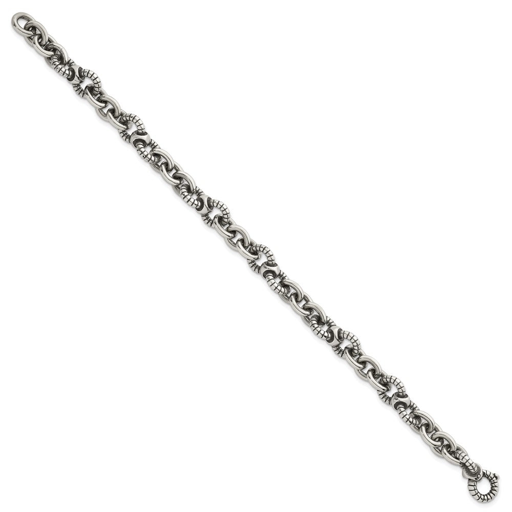 Sterlingsilber Oxidiert Rund Strukturiert Glieder Herren Gliederarmband