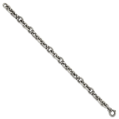 Sterlingsilber Oxidiert Rund Strukturiert Glieder Herren Gliederarmband