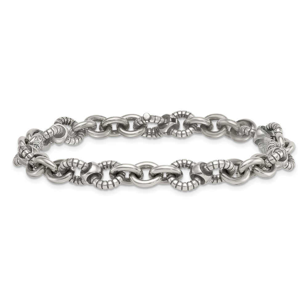 Sterlingsilber Oxidiert Rund Strukturiert Glieder Herren Gliederarmband