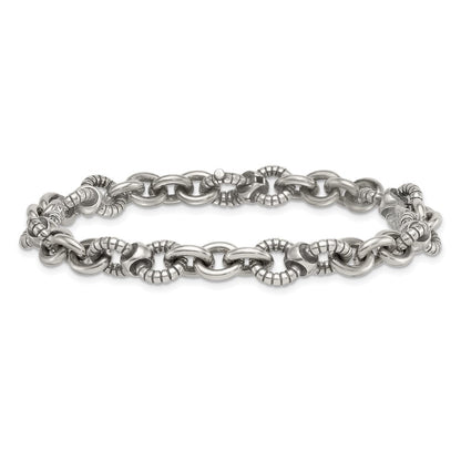 Sterlingsilber Oxidiert Rund Strukturiert Glieder Herren Gliederarmband