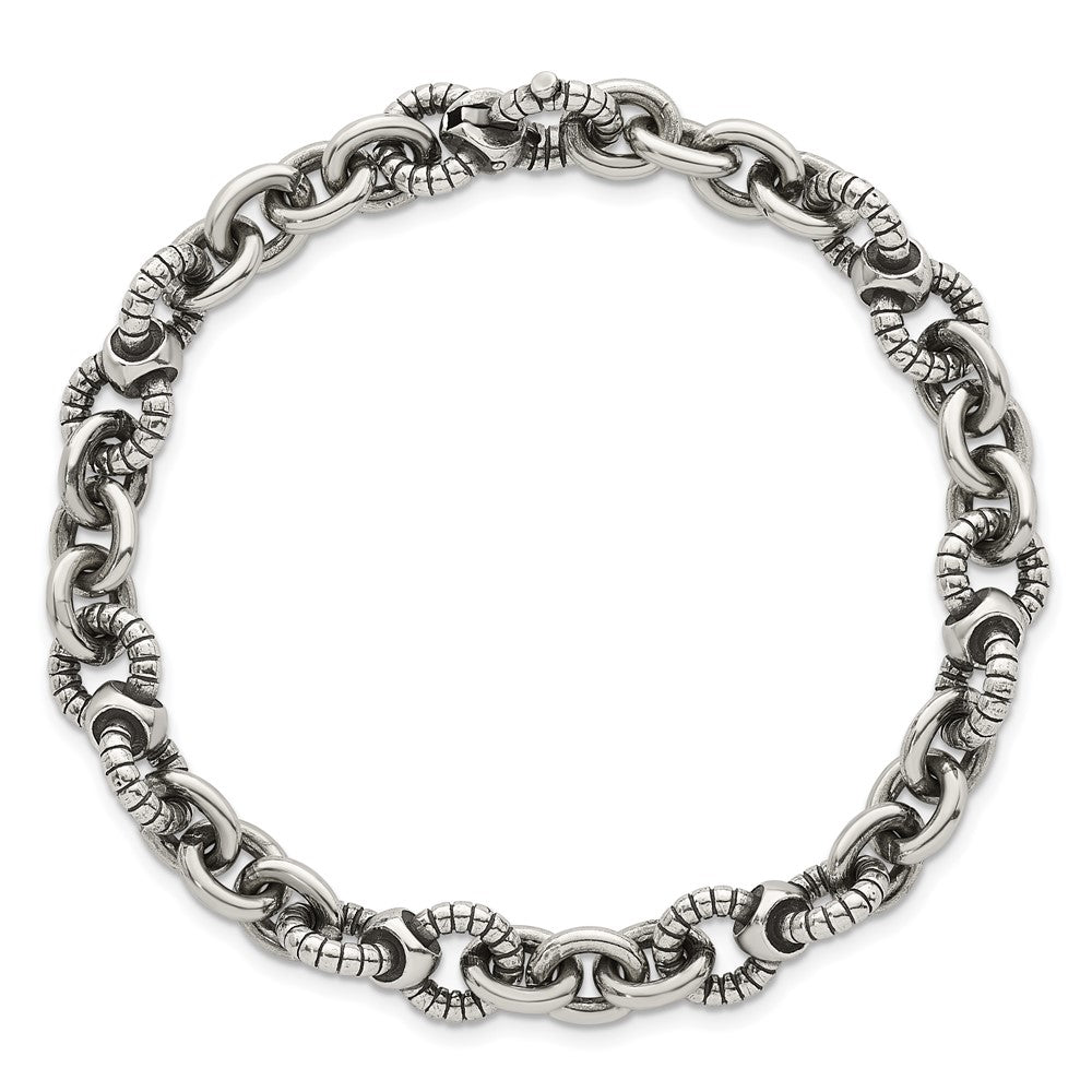 Sterlingsilber Oxidiert Rund Strukturiert Glieder Herren Gliederarmband