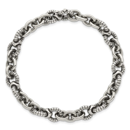 Sterlingsilber Oxidiert Rund Strukturiert Glieder Herren Gliederarmband