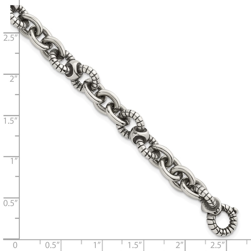 Sterlingsilber Oxidiert Rund Strukturiert Glieder Herren Gliederarmband