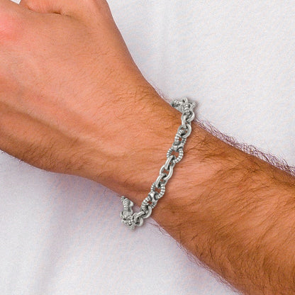 Sterlingsilber Oxidiert Rund Strukturiert Glieder Herren Gliederarmband