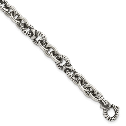 Sterlingsilber Oxidiert Rund Strukturiert Glieder Herren Gliederarmband
