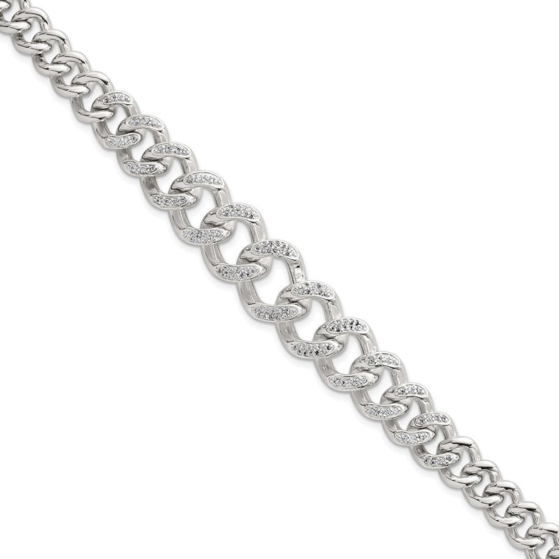 Sterlingsilber Poliert Abgestuft Zirkonia Panzer Glieder 9 Zoll Herren Fußkettchen