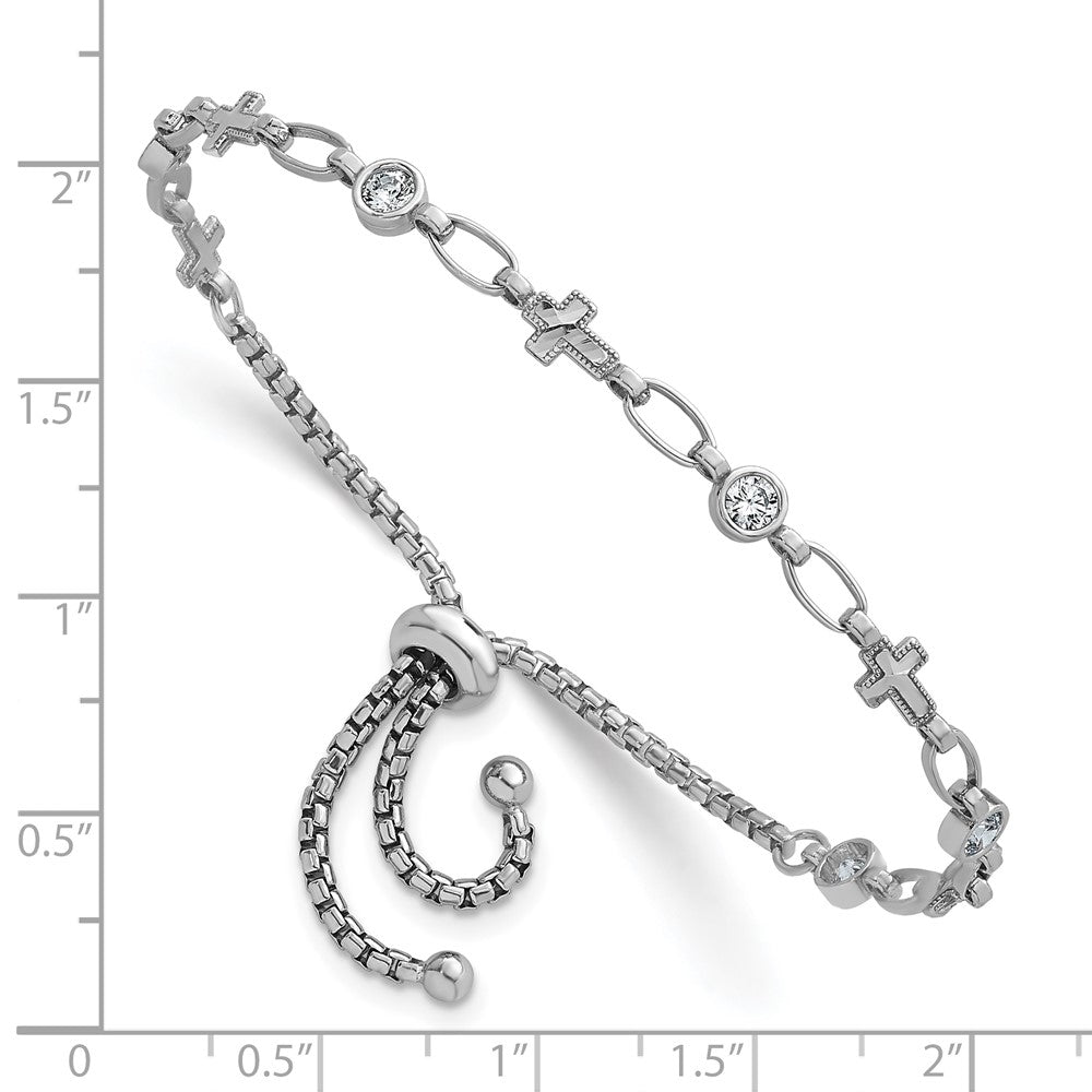 Sterlingsilber Rhodiniert Poliert Zirkonia und Kreuz Bolo Armband