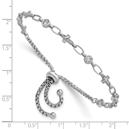 Sterlingsilber Rhodiniert Poliert Zirkonia und Kreuz Bolo Armband