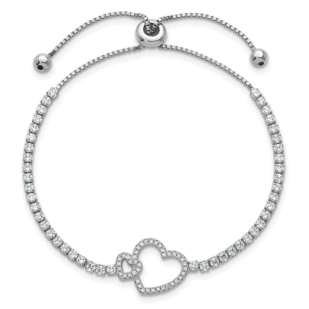 Sterlingsilber Rhodiniert Zirkonia Herz Verstellbar Bolo Armband