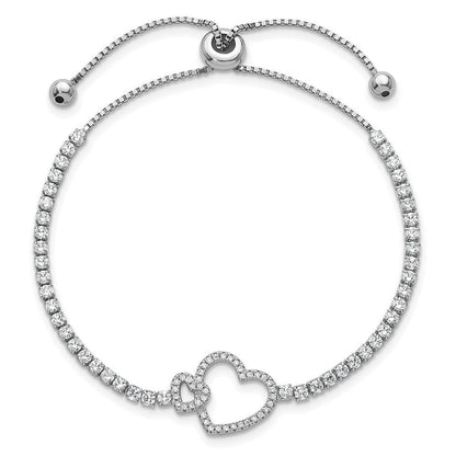 Sterlingsilber Rhodiniert Zirkonia Herz Verstellbar Bolo Armband