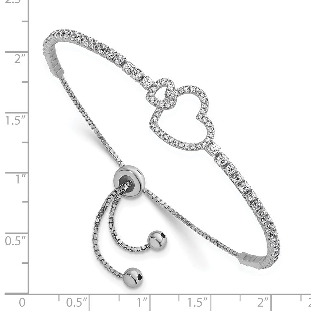 Sterlingsilber Rhodiniert Zirkonia Herz Verstellbar Bolo Armband