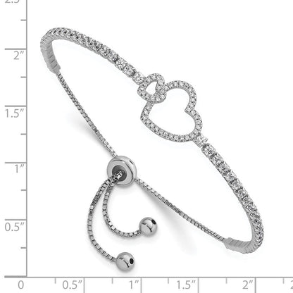 Sterlingsilber Rhodiniert Zirkonia Herz Verstellbar Bolo Armband