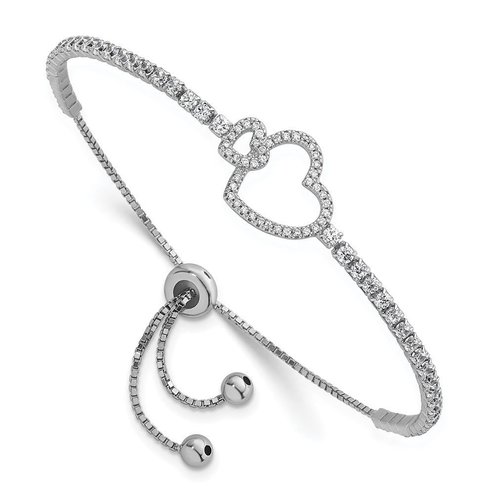 Sterlingsilber Rhodiniert Zirkonia Herz Verstellbar Bolo Armband