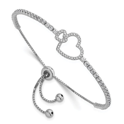 Sterlingsilber Rhodiniert Zirkonia Herz Verstellbar Bolo Armband