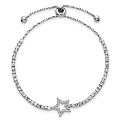 Sterlingsilber Rhodiniert Zirkonia Stern Verstellbar Bolo Armband