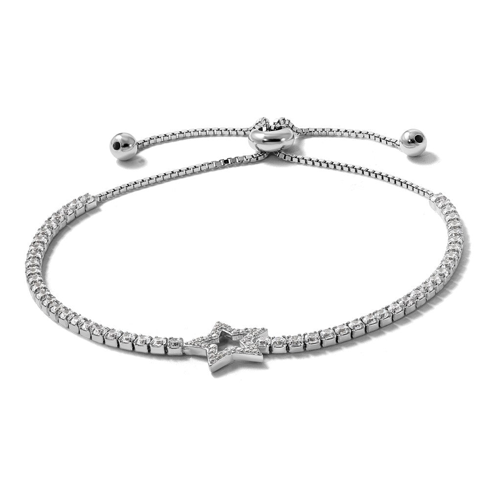Sterlingsilber Rhodiniert Zirkonia Stern Verstellbar Bolo Armband