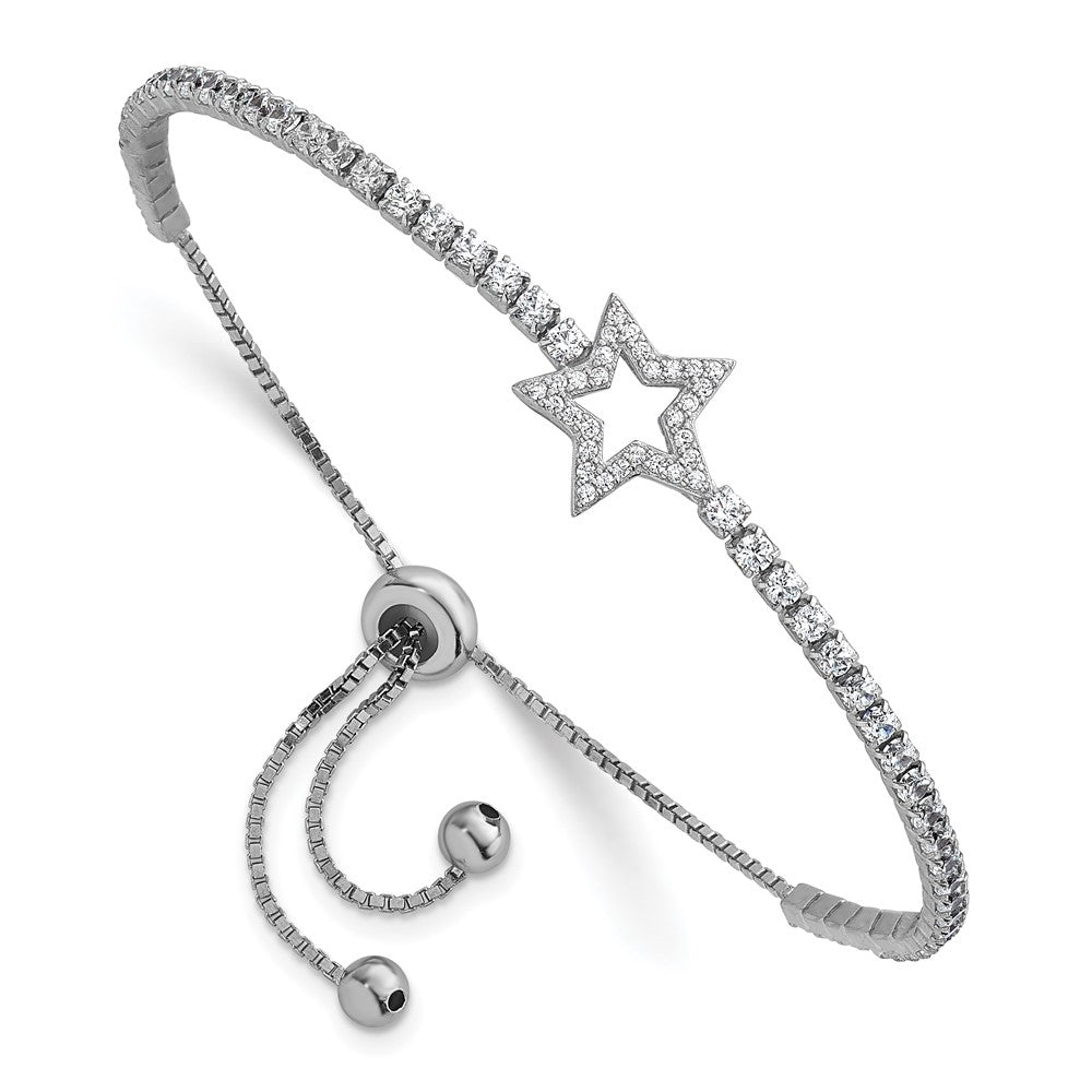 Sterlingsilber Rhodiniert Zirkonia Stern Verstellbar Bolo Armband